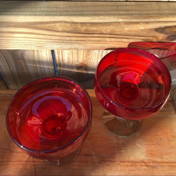 Set of 2 Ruby Red Hand Blown Mexican Margarita Glasses - Picture 3 of 5